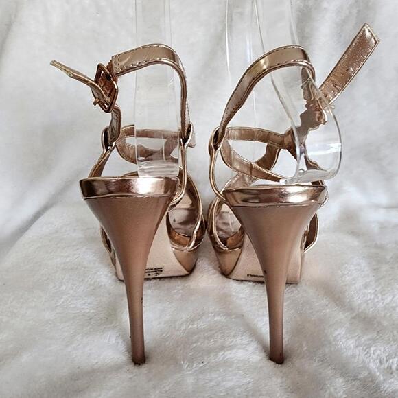 Gold Strappy Platform Stilettos, Women's 6 - Picture 3 of 8